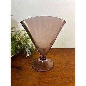 Vintage Purple Glass Fan Vase 7" Tall